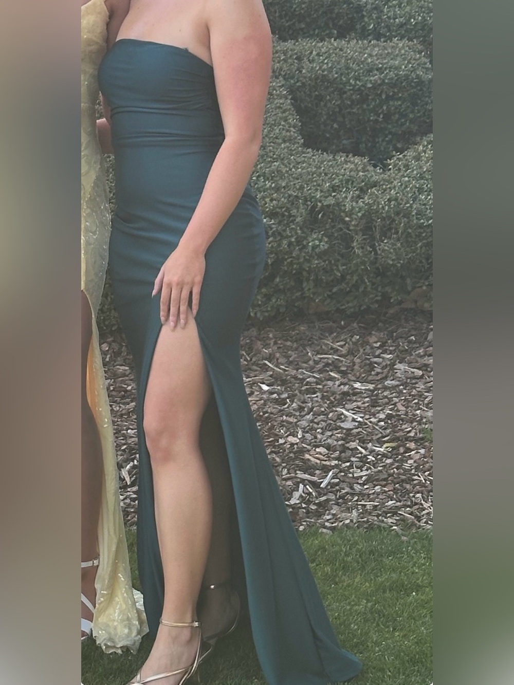 Windsor Dark Teal Strapless Prom Dress with Thigh Slit